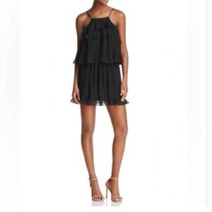 Ramy Brook Shauna Tiered Plissé Black Mini Dress, size medium